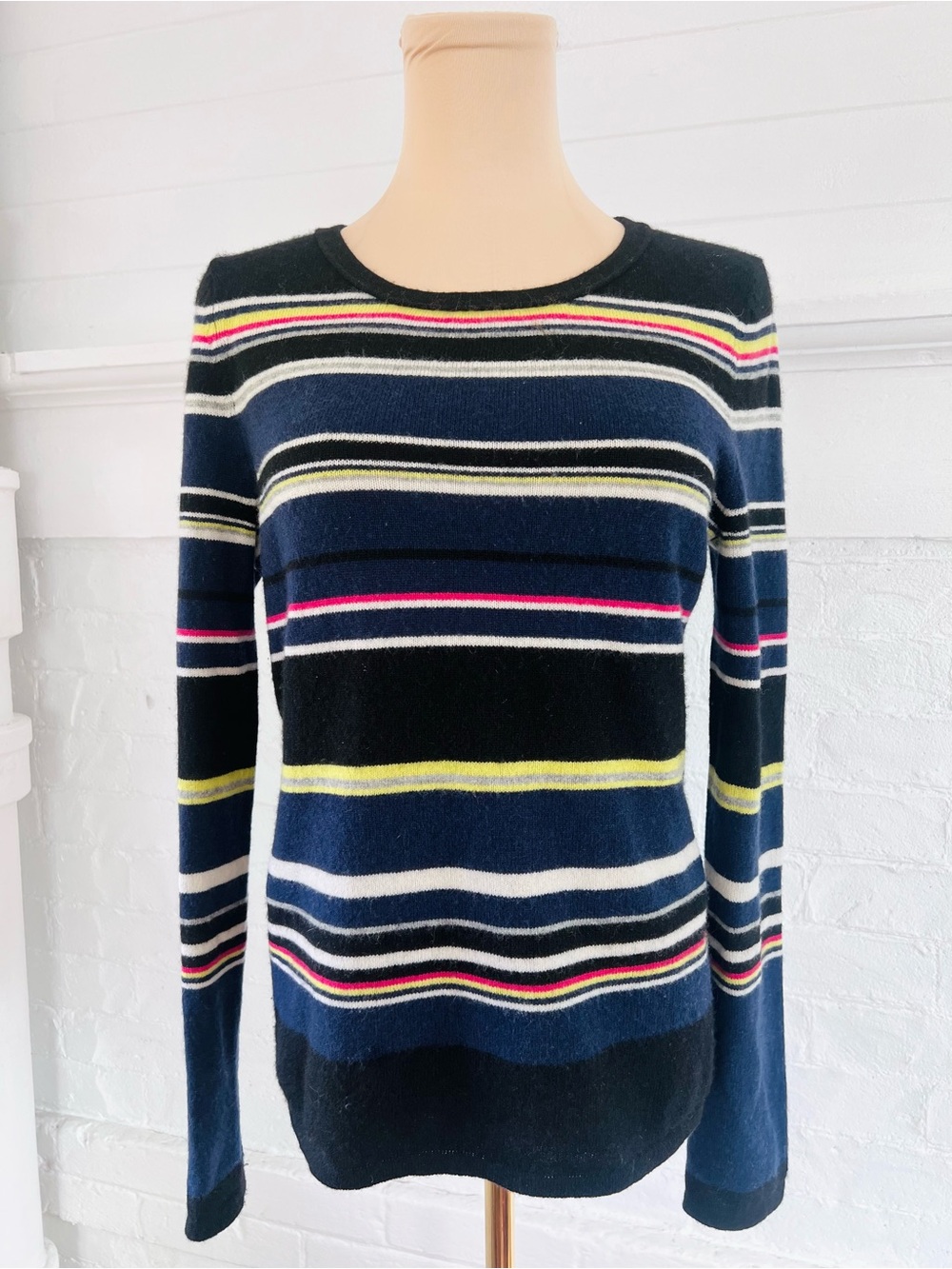 Diane Von Furstenberg Jolanta Cashmere Striped Sweater Blue Multi Size Medium